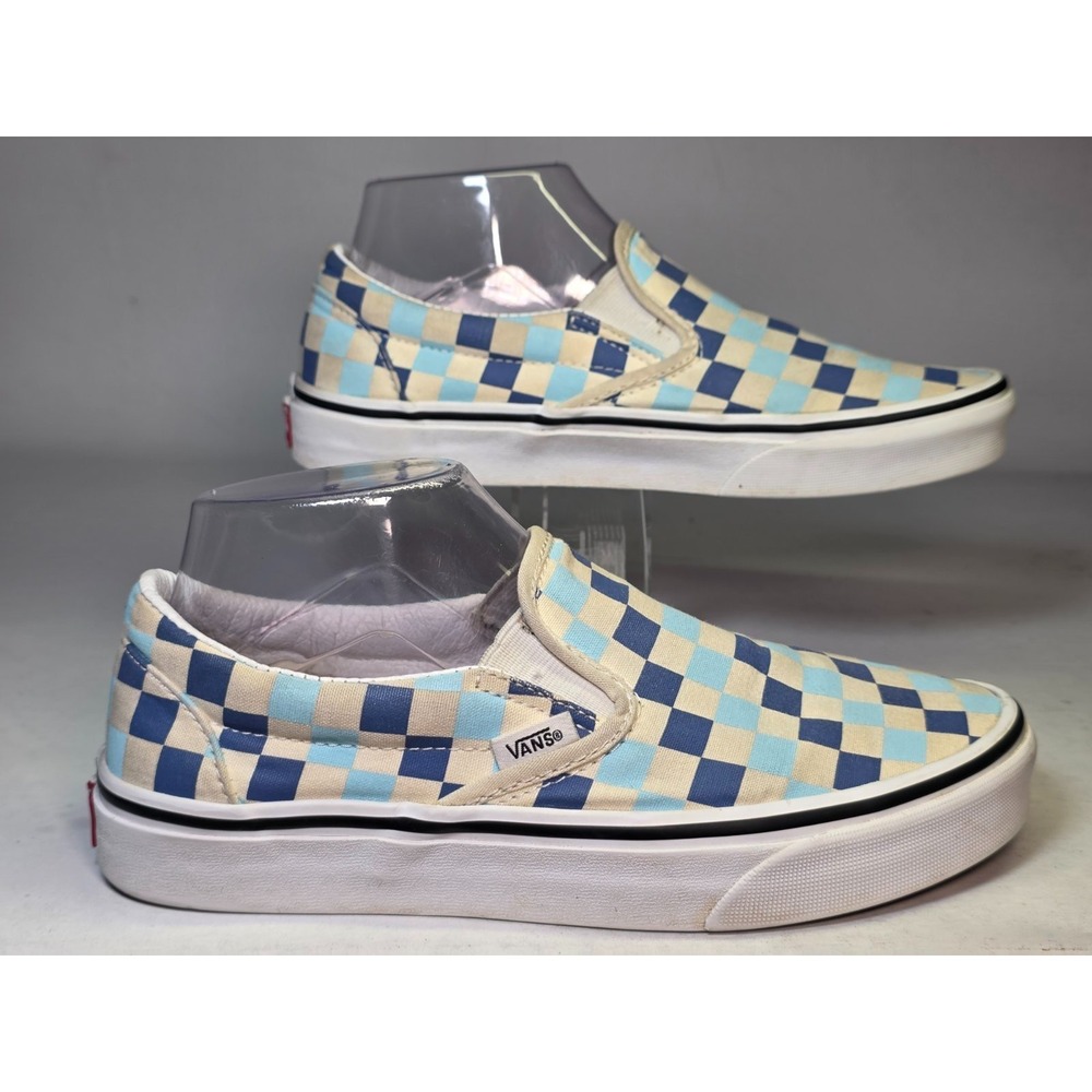 Vans Men's Sneakers Size 6.5 Women's 8 Blue White Topaz Checkboard Slip On Shoes